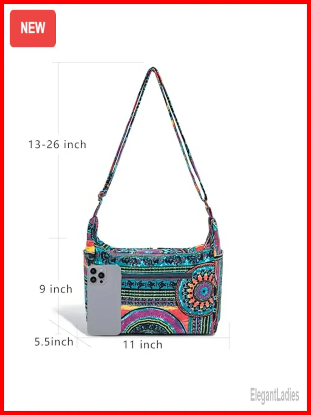 Canvas Bohemian Hobo Shoulder Bag Crossbody with Multiple Pockets
